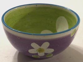 Julie Ueland Vintage 2003 Flower Power Ceramic Purple Green Cereal Bowl 5 3/4&quot; - $11.93