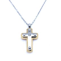 Men's Necklace Stainless Steel Cable Chain Cross Pendant Cubic Zirconia - £14.50 GBP
