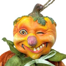 Vintage Anthropomorphic Halloween Pumpkin Head Man Ornament Creepy Figure - £27.65 GBP