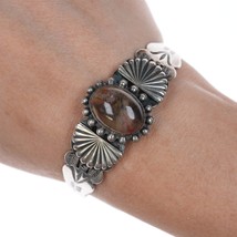 6.25&quot; 40&#39;s-50&#39;s Navajo curio silver and agate cuff bracelet - £185.73 GBP
