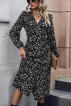 Perfee Printed Surplice Neck Long Sleeve Dress - $32.00