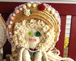 VINTAGE HANDCRAFTED MOP HEAD COTTAGE CHIC GIRL DOLL WITH STRAW HAT FLOWERS