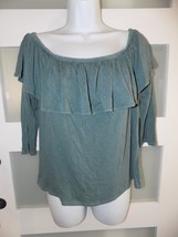 American Eagle Sage Green Off The Shoulder 3/4 Sleeve Shirt Size L Women&#39;s EUC - £15.75 GBP