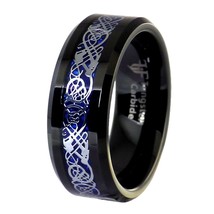 Black Tungsten Blue Carbon Fiber Celtic Dragon Ring Size 6-17 Mens Womens 8mm - £16.07 GBP