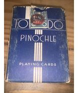 VTG Torpedo Pinochle Playing Cards Deck Blue W/Box &amp; Stamp Linen Finish - $9.41