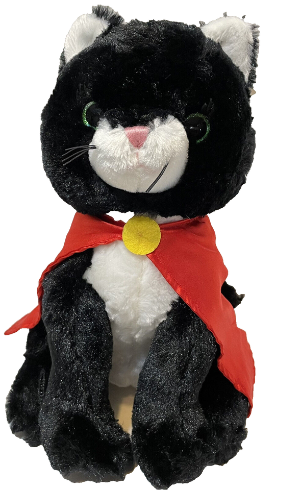 Unipak Kitty Cat Super Hero with Cape Stuffed Tuxedo Black White Cat 12" Tag - £10.67 GBP