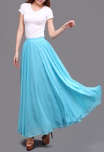 Aqua-blue Long Chiffon Skirt Outfit Women Custom Plus Size Chiffon Skirt image 5