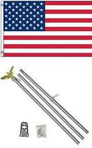 AES 3x5 USA American 50 Star Flag w/ 6&#39; Ft Aluminum Flagpole Flag Pole kit Eagle - £23.51 GBP