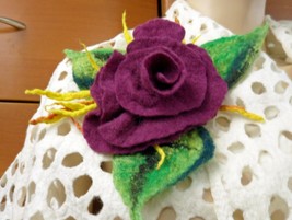 FELTED BIG FLOWER BROOCH WITH LEAVES HANDMADE HOLIDAY UNIQUE GIFT FOR WOMEN - $72.25