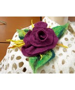 FELTED BIG FLOWER BROOCH WITH LEAVES HANDMADE HOLIDAY UNIQUE GIFT FOR WOMEN - $72.25