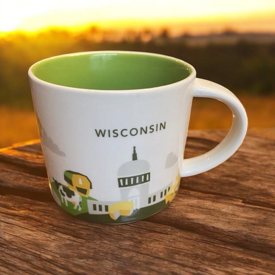 Starbucks WISCONSIN You Are Here YAH 14 oz. Coffee Mug Green EUC - $16.82