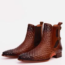 The Rolls Boot Woven Tan Leather Double Monk Strap Handmade Men Shoe image 2