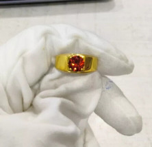 Men&#39;s Ring 1Ct Lab Created Round Cut Ruby Diamond in 14k Yellow Gold Plated - £60.37 GBP