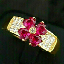 2Ct Flower Style Heart  Simulated Ruby  Wedding Ring925 Silver Gold Plated - £77.19 GBP