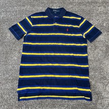 Polo Ralph Lauren Shirt Mens Large Blue Yellow Polo Striped Pony Logo - £14.46 GBP