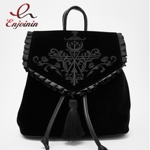 Dark Harajuku Style Velvet Backpack Witch Gothic Magic Embroidery Black Punk Roc - £60.35 GBP