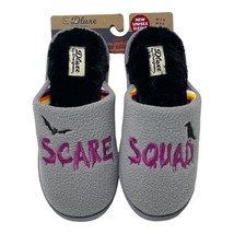 Dluxe by Dearfoams Women Size 7-8 &quot;Scare Squad&quot; Memory Foam Gray Fleece Slipper - £15.74 GBP