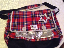 Justice backpack messenger bag tote hip shoulder red plaid silver glitter   - £17.64 GBP