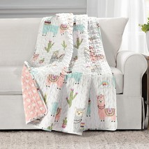 Southwest Llama Cactus Throw Blanket, 50&quot; X 60&quot;, By Make A Wish, In White And - £34.31 GBP