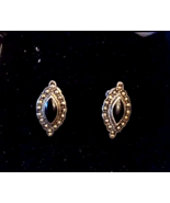Faux Onyx Marcasite Pierced Stud Earrings Vintage 5/8&quot; long Silver Tone ... - £11.67 GBP