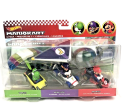 Hot Wheels Super Mario Kart Gliders 3 Pack Yoshi Waluigi Mario 2020 New - £11.39 GBP