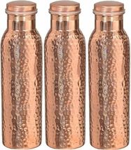 Set of 3 100 % Pure Copper Hammered Water Bottle Leak Proof Ayurveda - £32.07 GBP