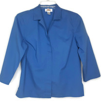 Talbots Womens Size 8 Blouse 3/4 Sleeve Hidden Button Front Solid Blue V-Neck - £11.00 GBP
