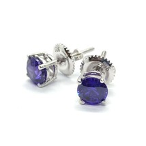 2.10Ct Simulated Tanzanite Stud Earrings 14K White Gold Plated Screw Back 6MM - £25.76 GBP