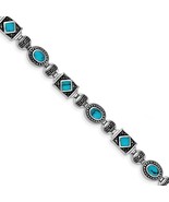 Sterling Silver Created Turquoise &amp; Marcasite Bracelet - €181,04 EUR