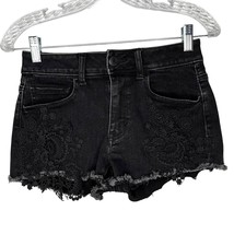 American Eagle Outfitters Distressed Hi-Rise Black Shorts 4 Lace Crochet  - £19.82 GBP