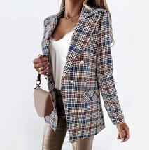 Women&#39;s Plaid Coat Slim Lapel Jacket Fashion Business Tops Synthetic, M - £18.73 GBP