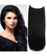 Halo Clip in Hair Extensions 18 Inch Black Real Human Hair Straight Hair... - £32.85 GBP
