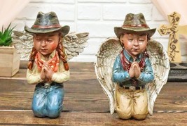 Set of 2 Rustic Western Cowgirl And Cowboy Angel With Hats Praying Figurines - £27.96 GBP