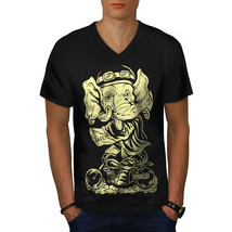 Elephant Biker Shirt Moto Rider Men V-Neck T-shirt - £10.16 GBP
