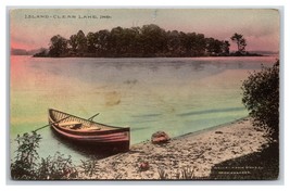 Panorama Isola Da Riva Trasparente Lago Indiana IN Mano Colorato DB Cartolina Y1 - £4.56 GBP