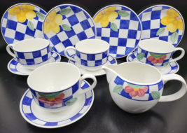 13 Pc Johnson Brothers Hopscotch Blue Salad Plates Breakfast Cups Saucer... - $105.80