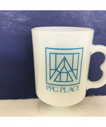 Vintage PPG place graphics promo milk glass cup mug pedestal style base - $19.75