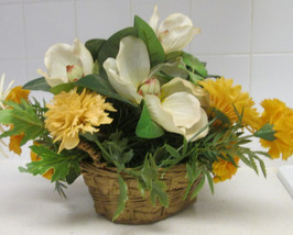 Artificial Flower Planter woven Basket Faux Indoor House Plant with Handles - £6.00 GBP