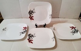 Corelle Vitrelle Kyoto Leaves 10.5&#39;&#39; Square Dinner Plates Set 4 Gray Red - £36.32 GBP