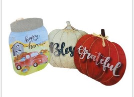 Fall Decor #3 Hanging wood Signs~Happy Harvest, Grateful, Blessed- NEW - £19.19 GBP