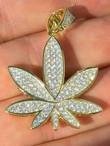 2Ct Round Cut Diamond Marijuana Leaf Pendant Charm 14K Yellow Gold Finish - £127.02 GBP