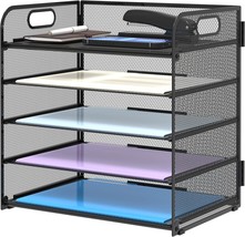 Black Mesh Desk File Organizer, 5 Tray Paper Sorter Desk Organizer For O... - £30.92 GBP