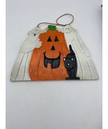 VTG Halloween Plaque Hermitage Pottery Ghosts Pumpkin Black Cat Hanging - $19.99