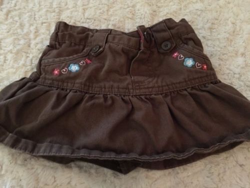 Healthtex Girls Brown Skirt Shorts Embroidered Blue Pink Flowers 18 Months - $4.41