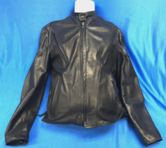 Men&#39;s Black Leather Biker Jacket Large 42 Regular - £55.31 GBP