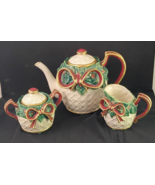 Fitz and Floyd &quot;Holiday Leaves&quot; Teapot, Sugar Bowl And Creamer Set, Mint... - $72.00