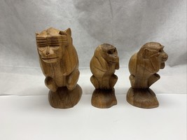 HAND-CARVED Wooden Monkeys Set Of 3 See No Evil Hear No Evil Speak No Evil Kg G2 - £44.70 GBP