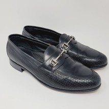 FLORSHEIM Men&#39;s Loafers Sz 9 D Black Woven Print Horsebit Casual Dress S... - $37.29