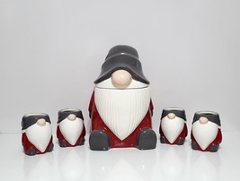 NEW Pottery Barn Gnome Shaped Cookie Jar and set of 4 matching Gnome Mugs - $179.99