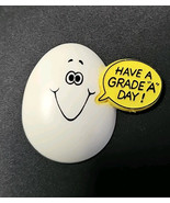 Vintage Hallmark Cards Egg Brooch Have a Grade A Day Smiley Face Pin 1980s - $30.45 CAD